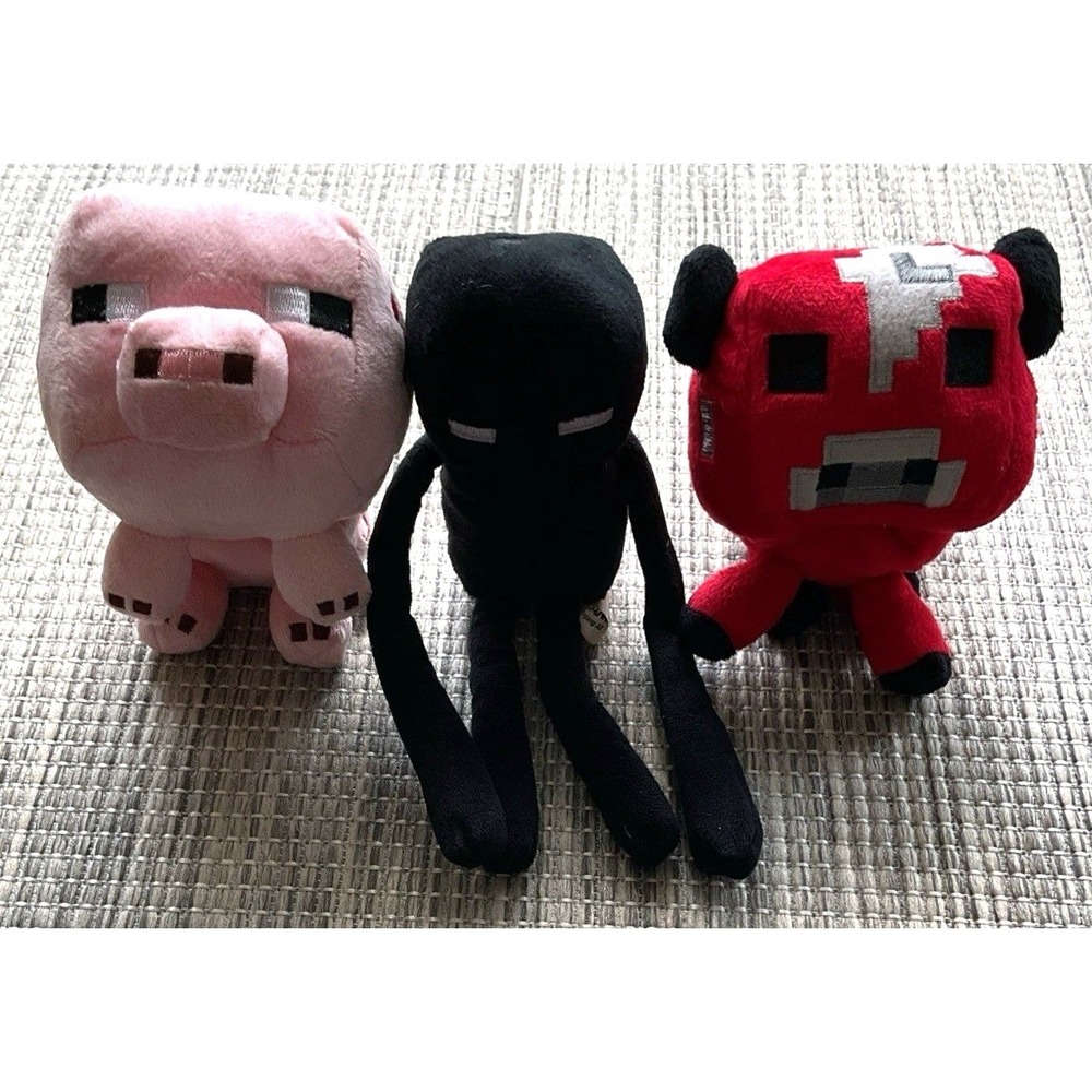 Mojang Minecraft Enderman, Red Cow, Pink Cow 5inch Plush Set 2013